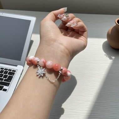 喜饰天然粉色波斯玉水晶文玩手链白水晶玛瑙玉髓高级简约百搭