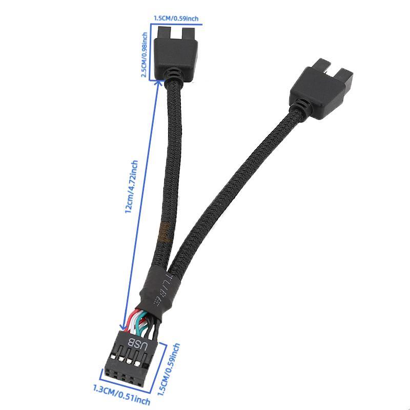 主板USB2.09针转双9针一分二9PIN转双9USB屏蔽线编网黑色注塑 - 图2