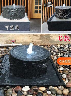 70公分石制水池庭院流水石钵造景 中式花园枯山石雕景观摆件 喷泉