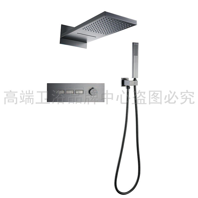 德国当代高端枪灰暗装隐藏瀑布出水嵌入墙式淋浴全铜恒温花洒套装,淘宝优惠券,粉丝福利购,淘宝优惠卷