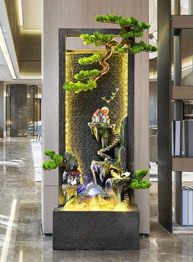 居如家办公室流水循环水落地家居景观水幕墙招财业送礼