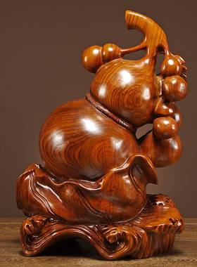 梨木质雕刻葫芦福禄鱼家居客厅装饰办公室摆设红木工艺品