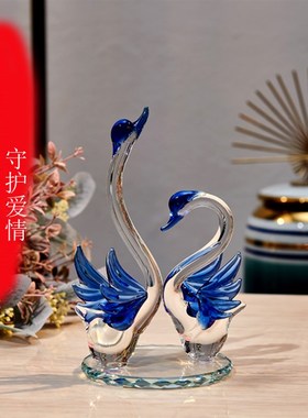 水晶天鹅客厅新房电视酒柜装饰品小摆H件创意爱情鸟一对轻奢乔迁