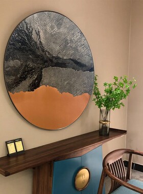 新中式餐边柜入户门玄关桌上装饰画客厅圆形禅意书房茶室挂画高端