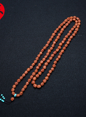 龙纹桃核手串小籽108单面十八罗汉长串民族风核雕文玩项链脖挂男