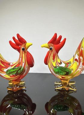 淄博琉璃手作彷真公鸡桌面小摆件寓意吉祥装饰品办公书桌摆设礼物