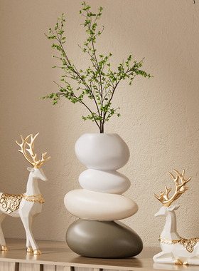 高级感软装艺术石头摆件大象乔迁新居石来运转客厅电视柜玄关装饰