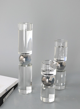 北欧式风格天然水晶圆柱形烛台摆件时尚创意家饰样板房客厅软装品