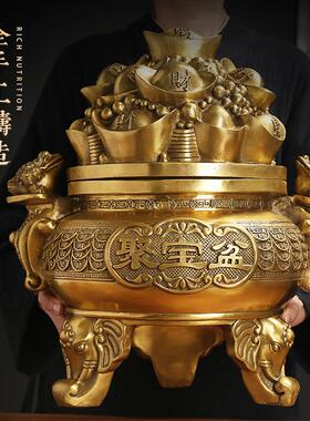 纯铜摆件 可开盖家居金钱元宝聚宝盆玄关客厅招聚财乔迁开业礼品