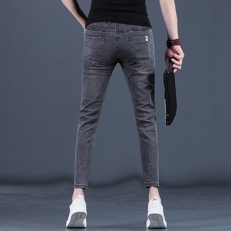 夏季裤子男九分裤男士牛仔裤潮流百搭黑灰色修身小脚薄款9分男裤,淘宝优惠券,粉丝福利购,淘宝优惠卷