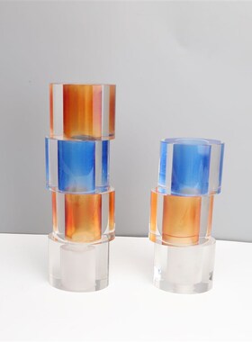 新中式创意橙蓝色花器花插摆件样板房售楼部卧室书T房客厅桌面饰