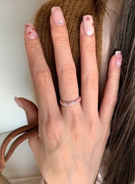 渐变粉钻满指女轻奢风法式精致百搭感开口食指戒2024新款