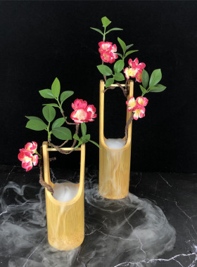 刺身装饰竹筒藤海鲜姿造干冰竹筒酒店摆盘草菜品盘饰