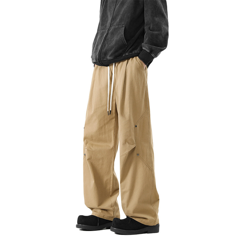 美式休闲纯棉百搭工装裤男秋冬直筒阔腿裤潮牌垂感长裤子阔腿裤男 - 图3