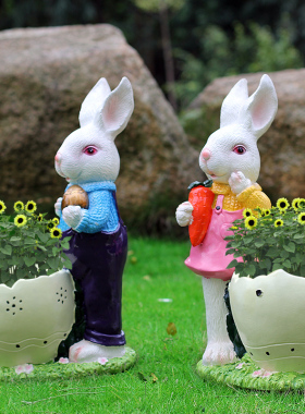 户外花园玻璃钢雕塑摆件卡通动物小兔子园林别墅幼儿园景观装饰品