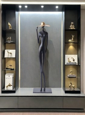 轻奢抽象人物戴帽长腿雕塑摆件样板房酒店电视柜客厅玄关艺术饰品