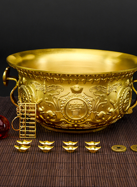 纯铜聚宝盆摆件黄铜米缸家居中式家用客厅店铺装饰品工艺品大小号