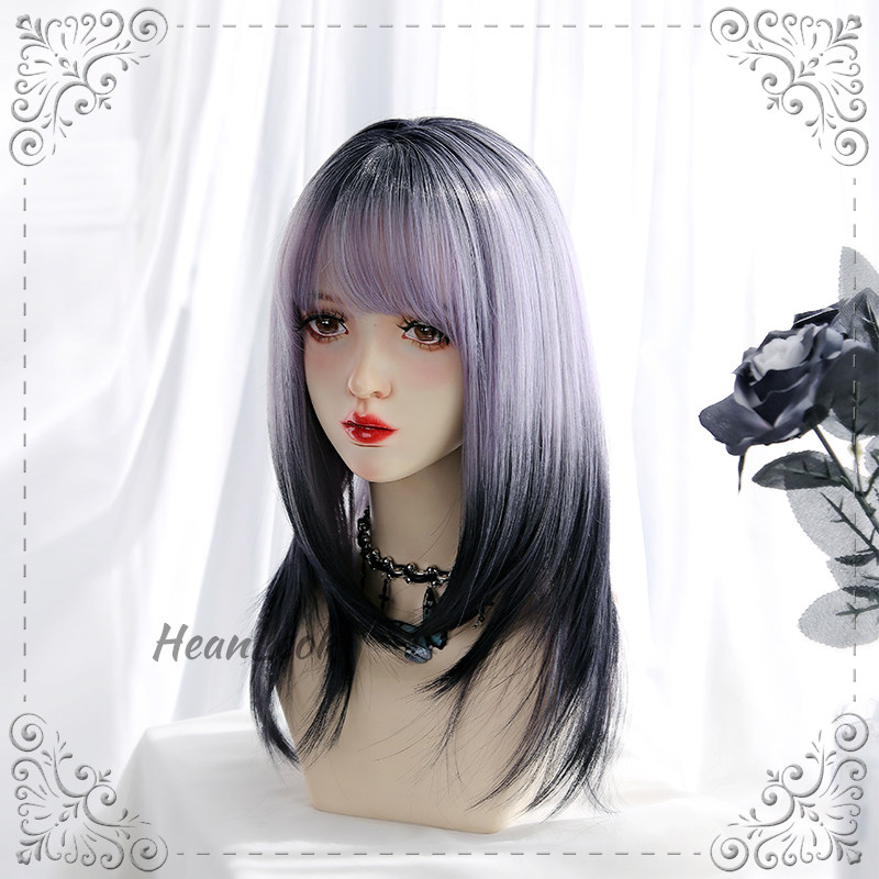 月眠韩可可原宿软妹Lolita紫黑渐变日常S发缝染色女长直假发,淘宝优惠券,粉丝福利购,淘宝优惠卷