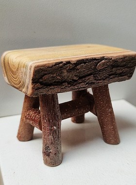 田园风实木小板凳创意原木手工微型玩偶木凳子装饰品摆件拍照道具