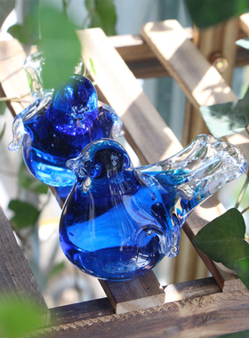 博山琉璃小鸟摆件喜鹊玻璃手工艺品书桌镇纸生日礼物创意装饰造景