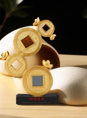 财源滚滚铜钱摆件新中式高端客厅玄关办公室桌面酒柜装饰品工艺品