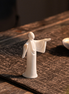 新中式禅意陶瓷无相人物装饰品小摆件茶桌创意桌面搭配白瓷小配件