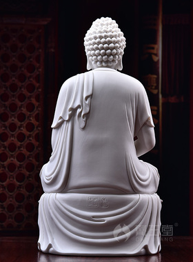 戴玉堂阿弥陀佛药师佛释迦牟尼三宝如来佛祖陶瓷佛像供奉家用摆件