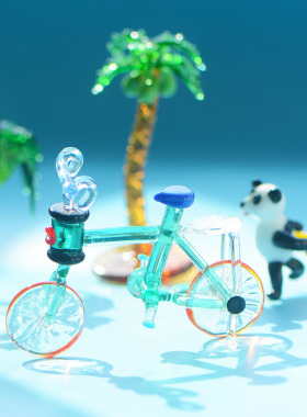 老货琉璃手工玻璃摆件自行车椰子树灯塔风车卡通动物家居装饰桌面