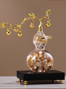 新中式葫芦摆件招财酒柜电视柜玄关家居祥云福字金箔装饰乔迁礼品