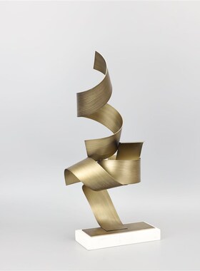 新中式金属大理石飘带摆件样板房售楼部卧室书房客厅桌面玄关饰品