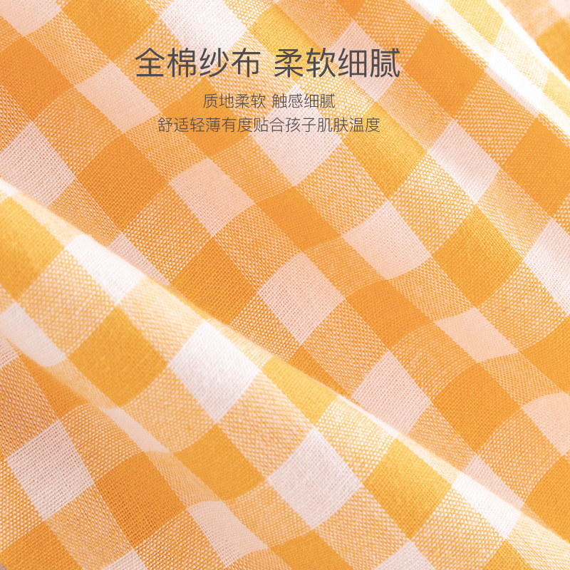 儿童睡衣夏季薄款家居服套装女童春秋格子夏款纯棉男童长袖空调服 - 图2