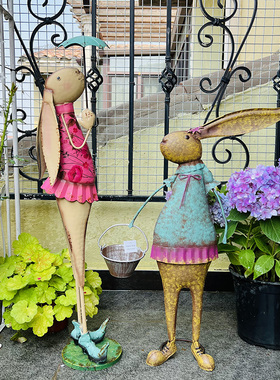 美式乡村复古铁艺兔子家居装饰摆件室内户外庭院花园小院民宿摆设