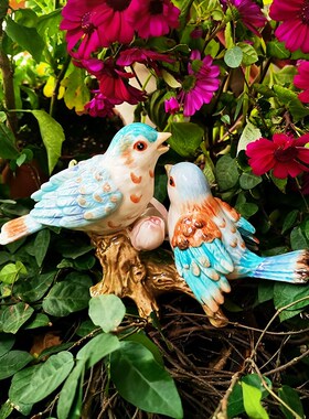 陶瓷织巢鸟小摆件客厅台面家居摆设博古架装饰新婚乔迁欧韵青花