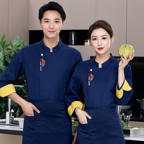 中国风长袖厨师服男女秋冬酒店饭店防水工作服烧烤餐厅后厨房工衣 - 图1