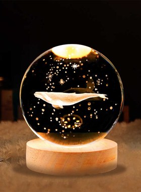 3D雕刻水晶球发光星空灯一鹿有你小夜灯氛围灯送女孩男生生日礼物