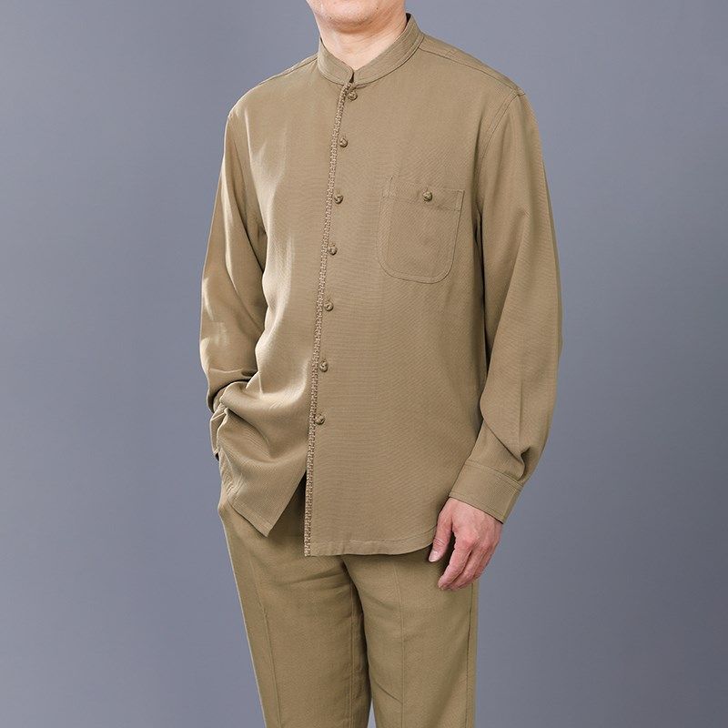 百福龙高档男唐装长袖套装 中国风立领长袖衬衫春季新款休闲大码,淘宝优惠券,粉丝福利购,淘宝优惠卷