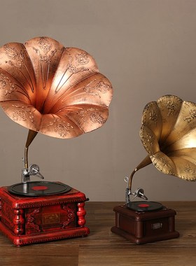 美式铁艺留声机模型摆件创意复古怀旧老式家居客厅酒柜电视柜装饰