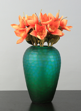 美式琉璃花瓶轻奢手工磨刻玻璃摆件客厅饭厅样板间餐桌摆设装饰品