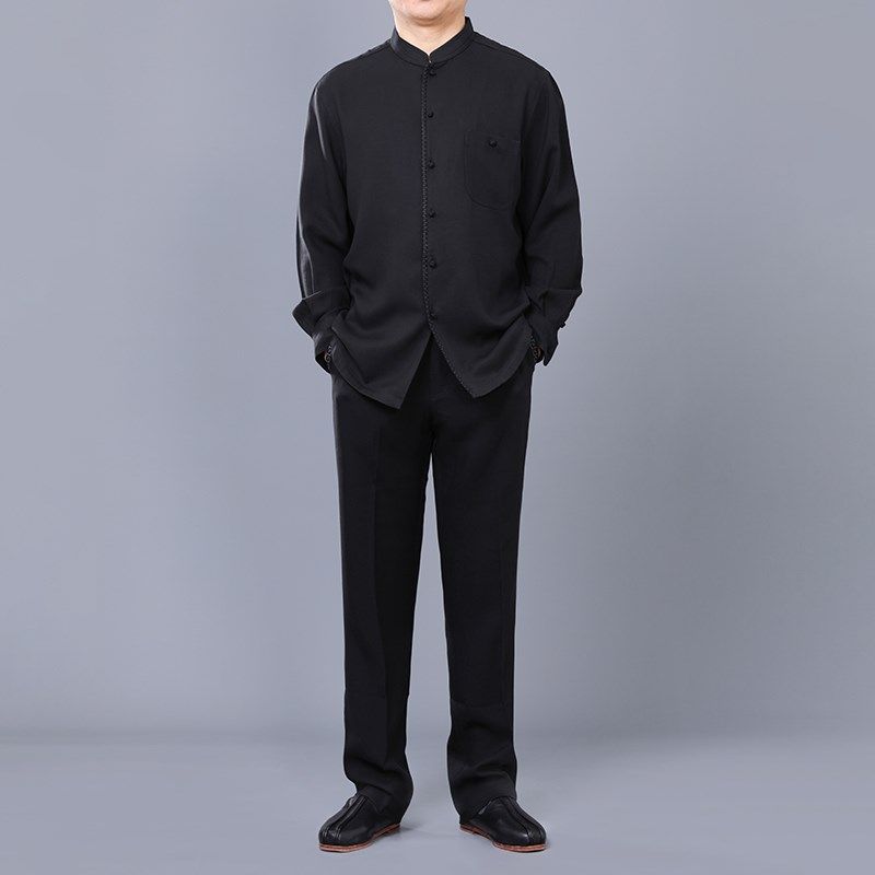 百福龙高档男唐装长袖套装 中国风立领长袖衬衫春季新款休闲大码,淘宝优惠券,粉丝福利购,淘宝优惠卷