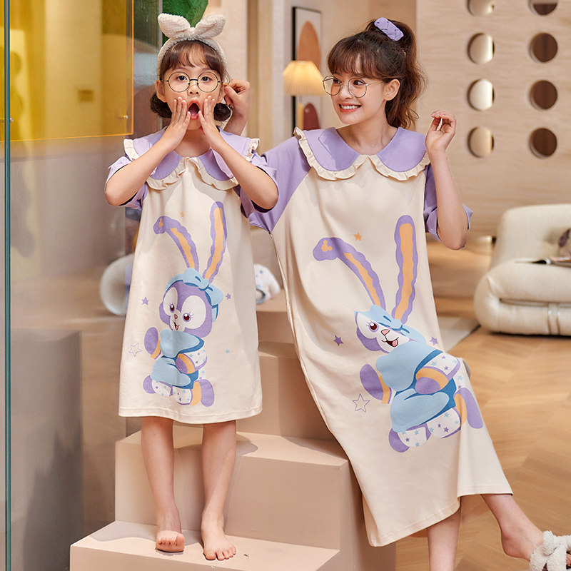 母女睡裙夏款公主风儿童夏季薄款亲子装睡衣女童纯棉2023新款女孩,淘宝优惠券,粉丝福利购,淘宝优惠卷