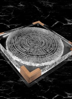 客厅家居饰品新中式样板房茶几亚克力软年轮茶盘轻奢透明托盘摆件