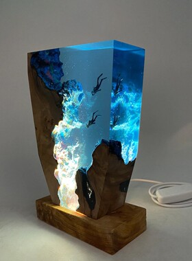 潜水员夜灯水肺潜水深海探索木灯自由潜水独特装饰礼物圣诞礼物