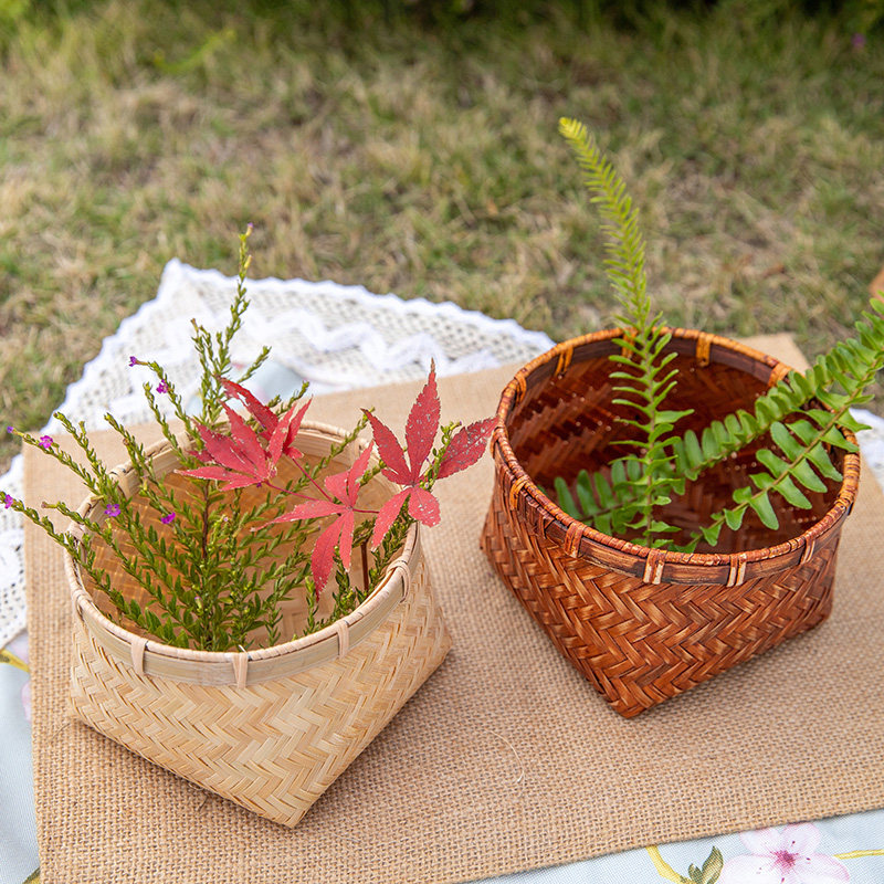 竹编圆口筐方底筐竹篓圆筐四脚筐点心筐收纳筐零食筐家用收纳篮,淘宝优惠券,粉丝福利购,淘宝优惠卷