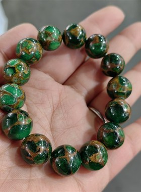 彩玉手链 星空蓝绿森系蓝沙石金沙石手链 情侣款单圈饰品手链