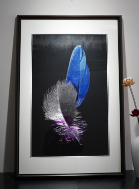 玄关挂画沙发背景墙手工刺绣风景画新中式客厅装饰画吉光凤羽壁画