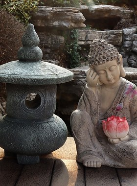 户外复古莲花佛像花园茶室禅意庭院布置玄关装饰阳台园艺造景摆件
