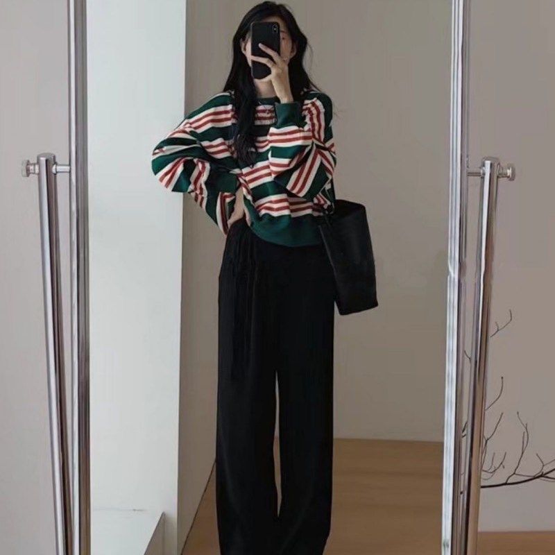 哺乳卫衣春秋季辣妈款外出穿宽松时尚条纹喂奶上衣阔腿裤秋冬套装,淘宝优惠券,粉丝福利购,淘宝优惠卷