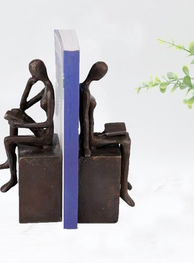 欧式铸铁人d物看书书挡家居复古装饰品书立书靠办公室书架摆件工