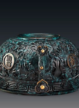 威弗列德全铜蓝色j聚宝盆摆件铜盆铜缸客厅店铺开业礼物家居装饰