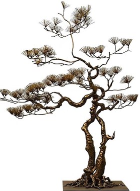 新中式酒店机场售楼处金属迎客松摆件公司玄关开业送X礼装饰树雕